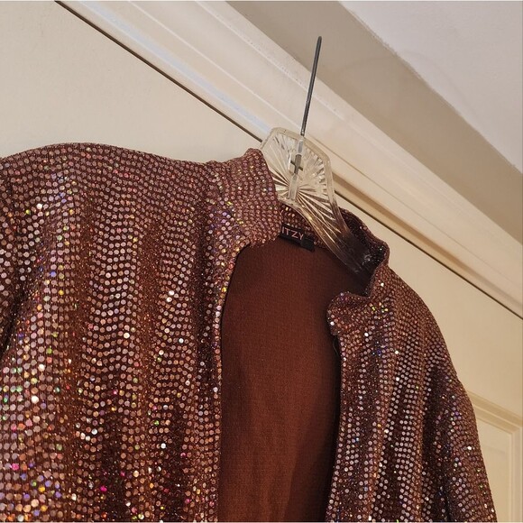 Itzy brown sequin sparkle cropped long sleeve top S - Picture 2 of 4